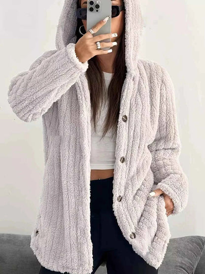 Cozy Oversized Hooded Button-Up Jacket