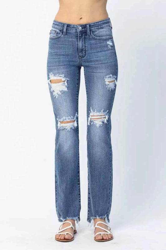 Judy Blue Full Size Mid Rise Destroy Straight Jeans Plus Size