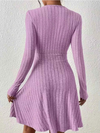 Ribbed Knit Wrap Mini Dress