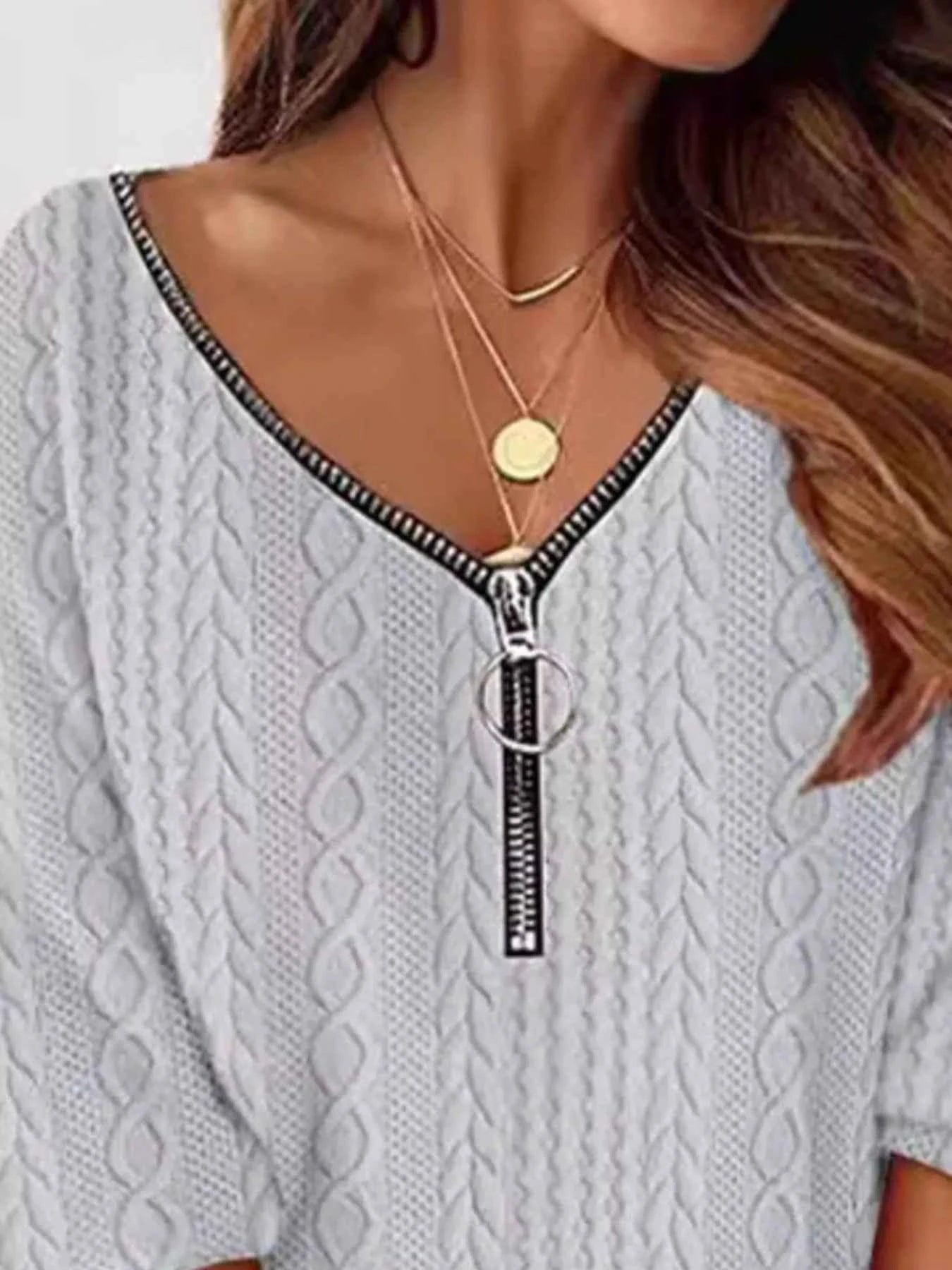 Zip Detail Textured Knit Mini Sweater