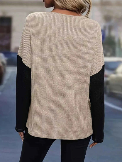Lace Detail Color Block Long Sleeve T-Shirt