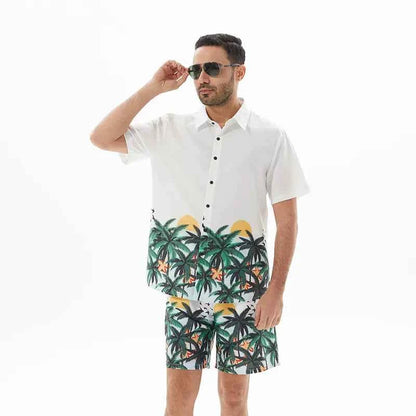 Men's Full Size Printed Short Sleeve Shirt and Shorts Set Plus Size