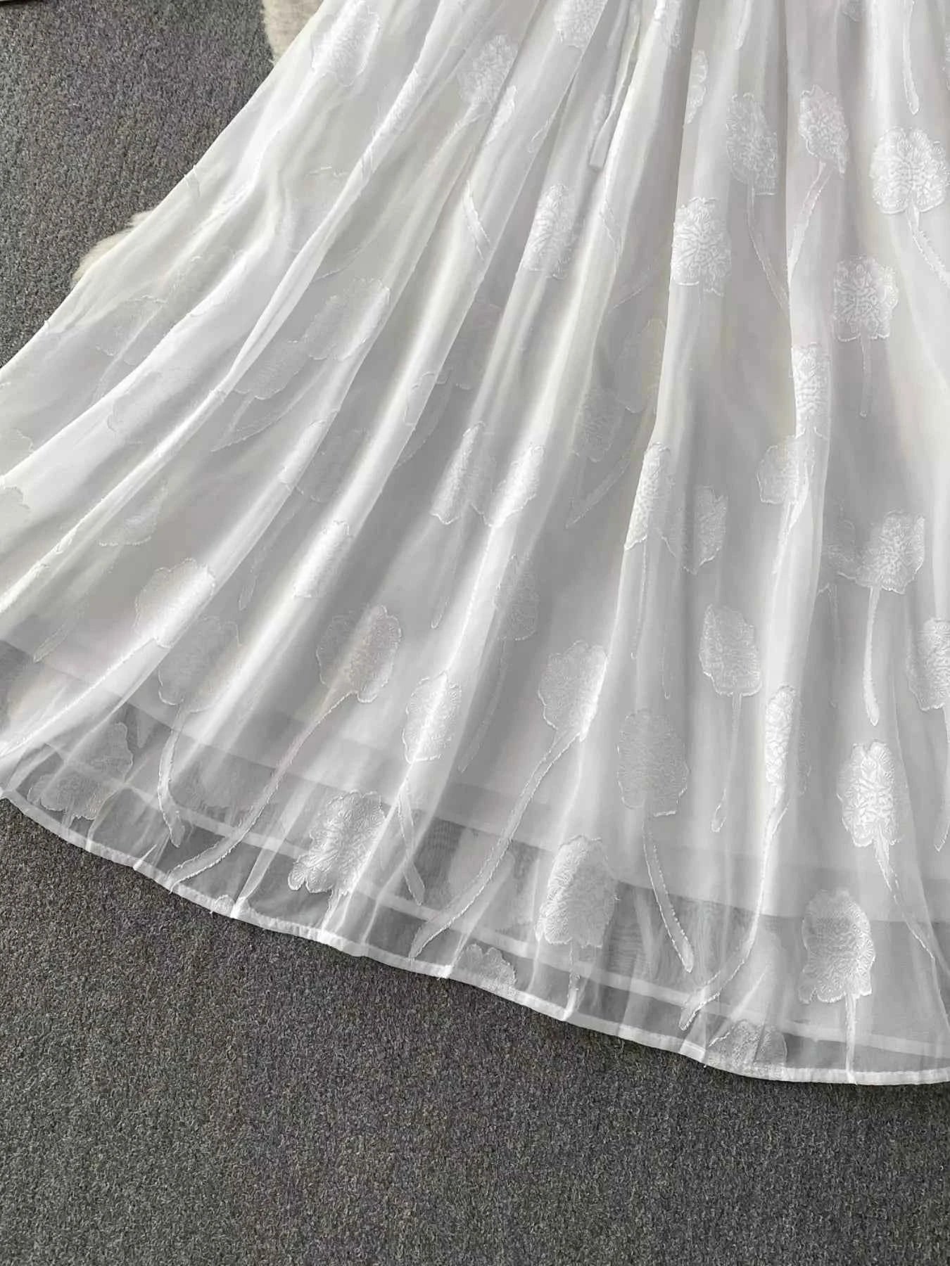 Button Front Puff Sleeve Chiffon Dress