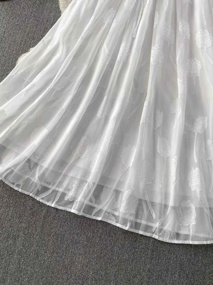 Button Front Puff Sleeve Chiffon Dress