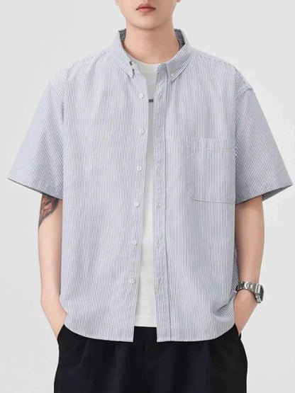 Men's Plus Size Striped Short Sleeve Button-Up Shirt