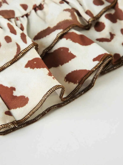 Leopard Print Strapless Top and Skirt Two-Piece Set