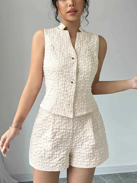 Button Up Vest and Shorts Set