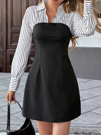Striped Shirt Panel Bodycon Mini Dress