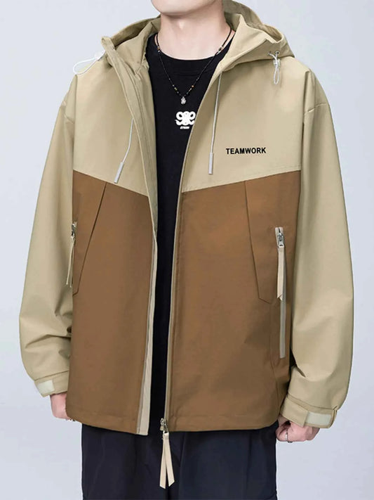 Men's Full Size Contrast Zip Up Long Sleeve Jacket Plus Size