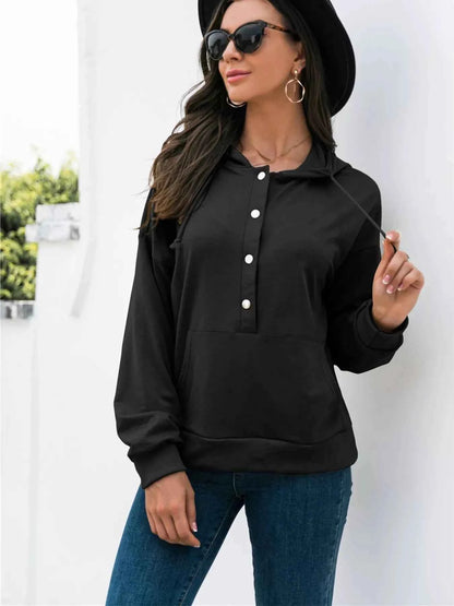 Full Size Snap-Down Hoodie with Kangaroo Pocket Plus Size