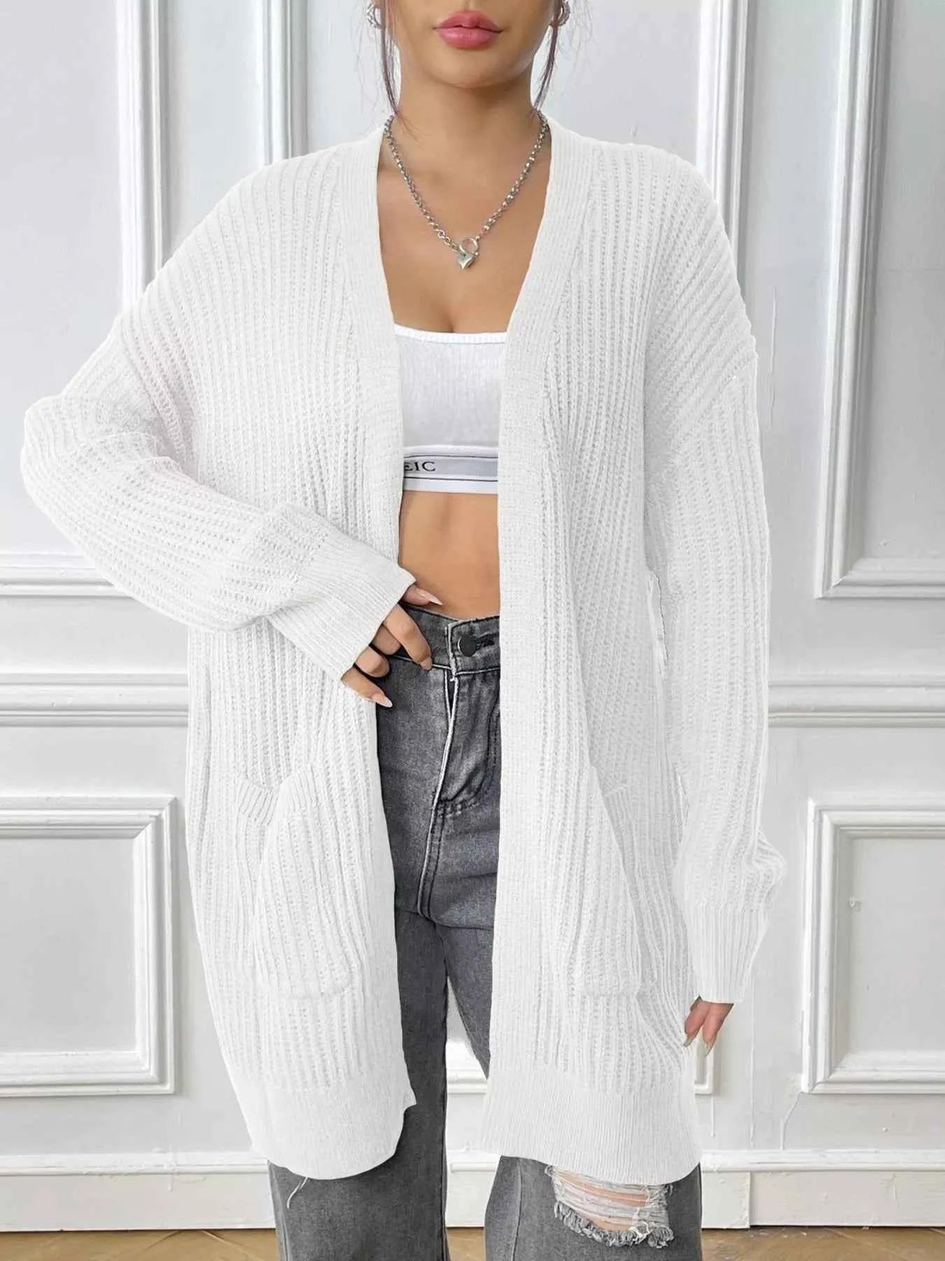 Open Front Drop Shoulder Cardigan