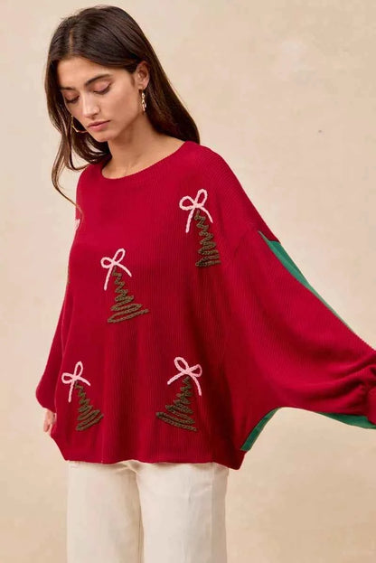 BiBi Christmas Theme Tree Embroidered Sweater