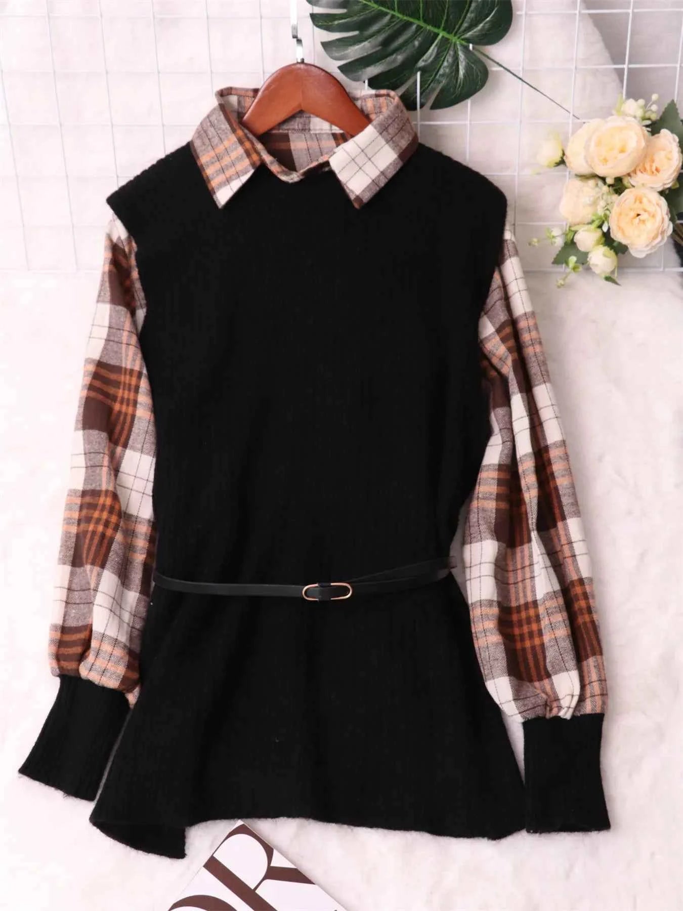 Plaid Long Sleeve Sweater Dress