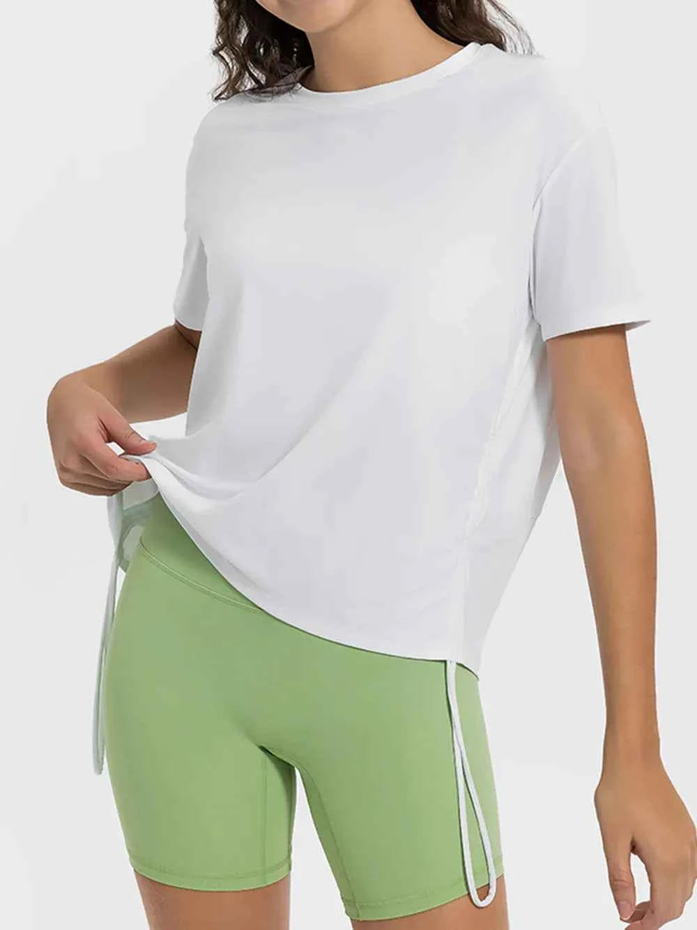 Millennia Drawstring Round Neck Short Sleeve Active T-Shirt