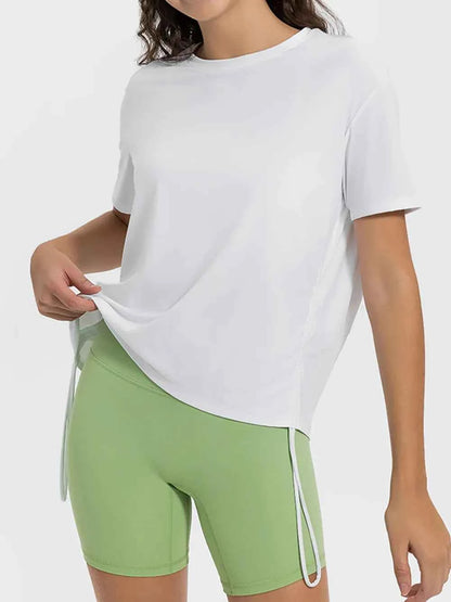 Millennia Drawstring Round Neck Short Sleeve Active T-Shirt