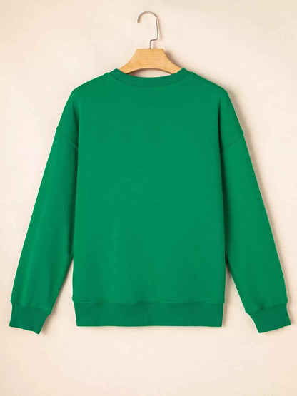 Sequin Letter Graphic Father Christmas Patched Sleeve Drop Shoulder Sweatshirt