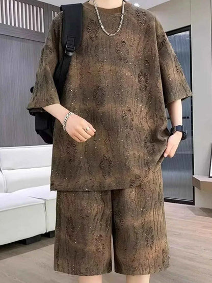 Men's Full Size Round Neck Half Sleeve Top and Shorts Set Plus Size