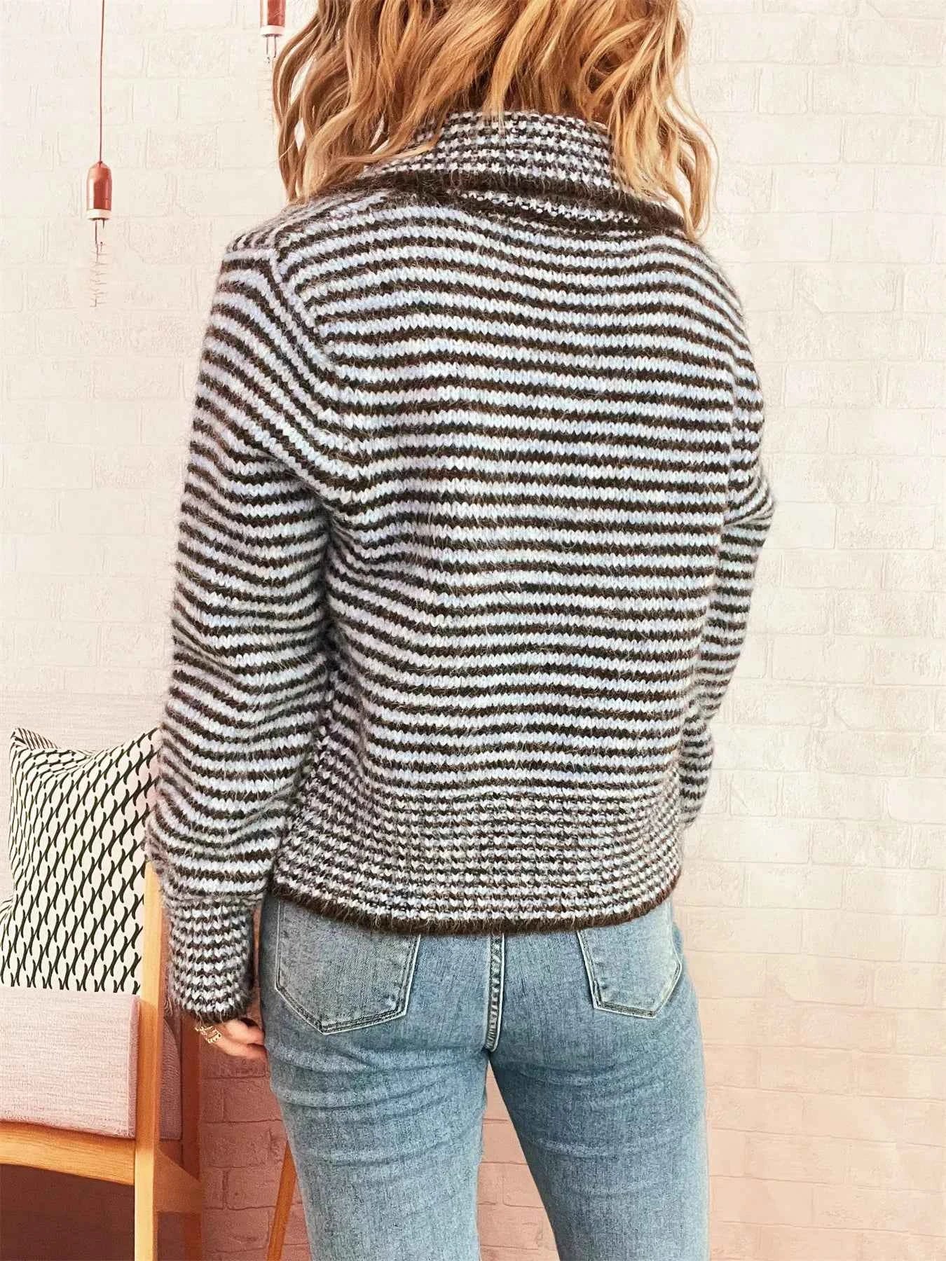 Striped Button-Up Long Sleeve Cardigan