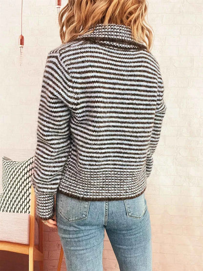 Striped Button-Up Long Sleeve Cardigan