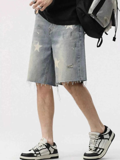 Men's Distressed Star Denim Shorts
