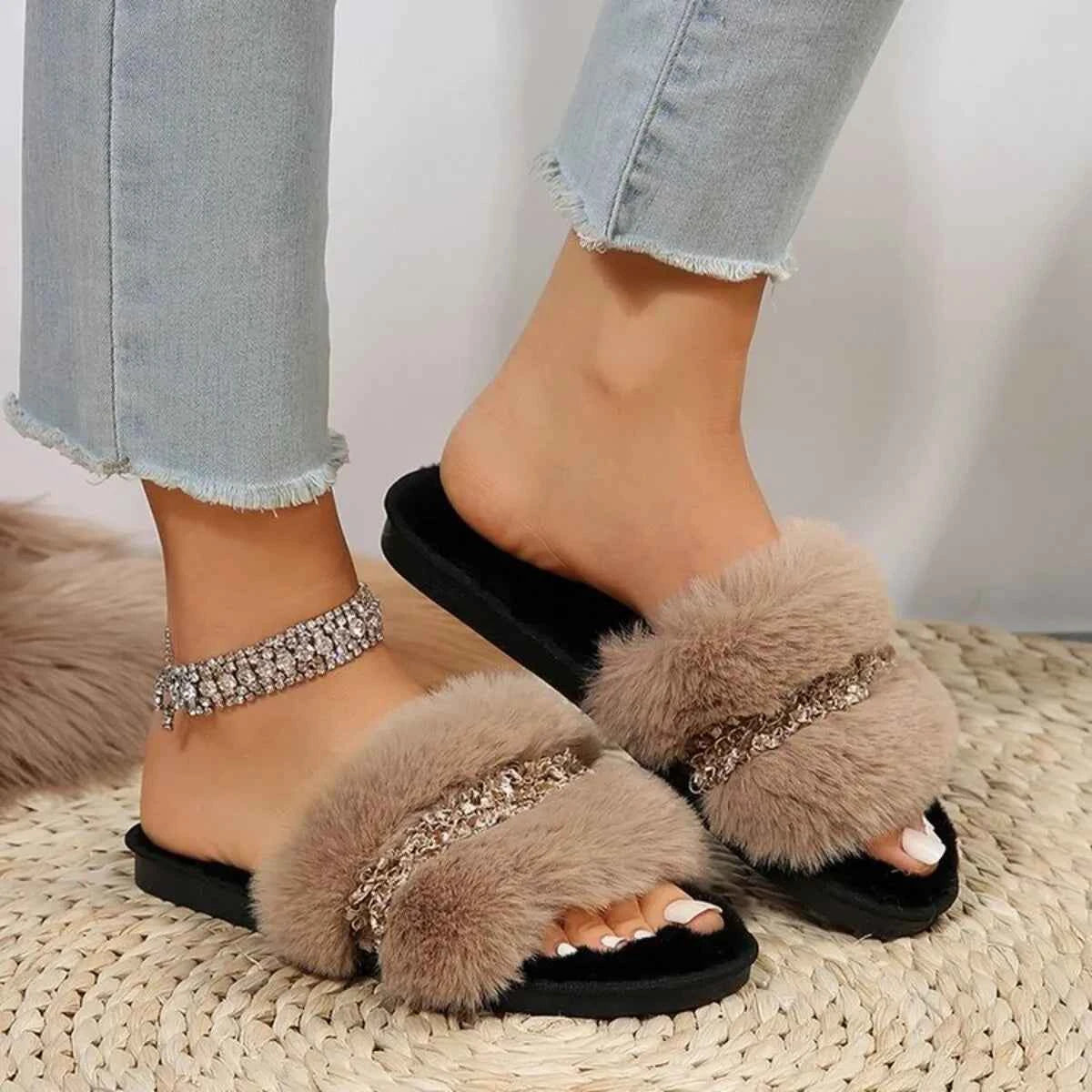 Open Toe Fuzzy Slippers