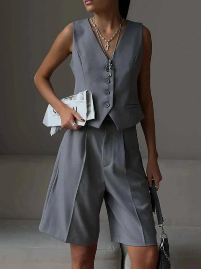 V-Neck Vest and Pants Two-Piece Blazer Set