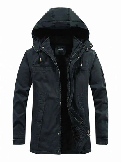 Men's Plus Size Drawstring Zip Up Hooded Jacket