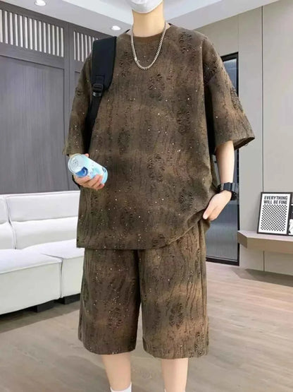 Men's Full Size Round Neck Half Sleeve Top and Shorts Set Plus Size