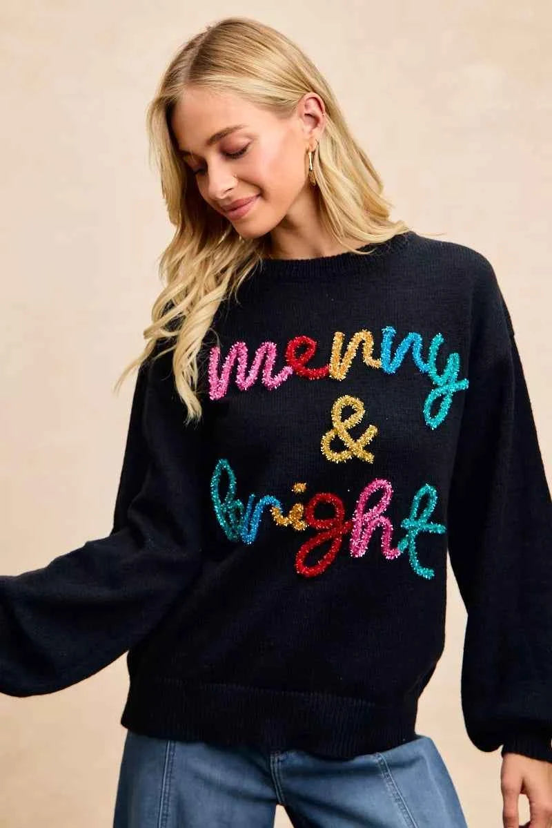 BiBi Tinsel Lettering Christmas Sweater