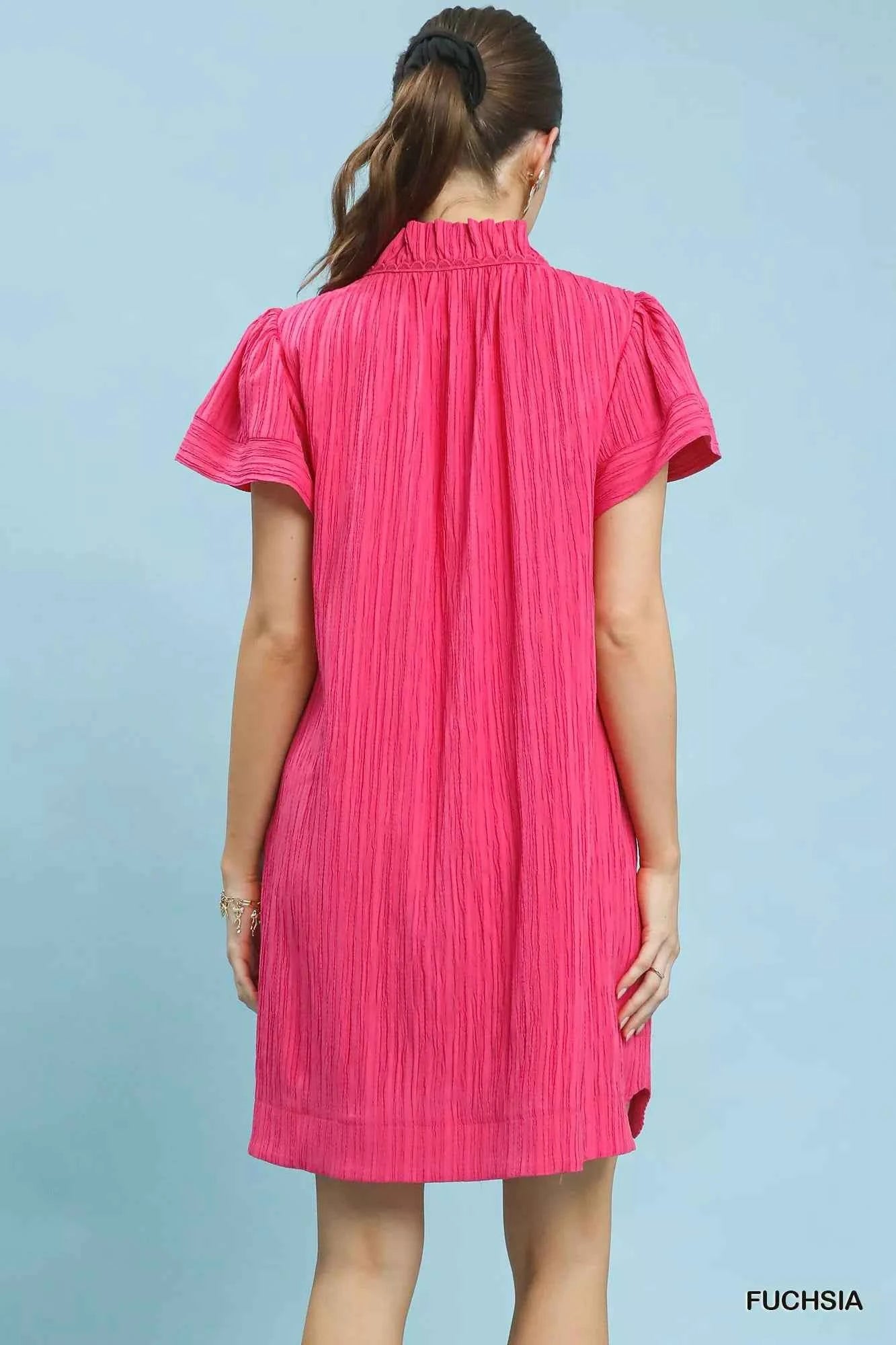 Umgee Flutter Sleeve V-Neck Shift Dress