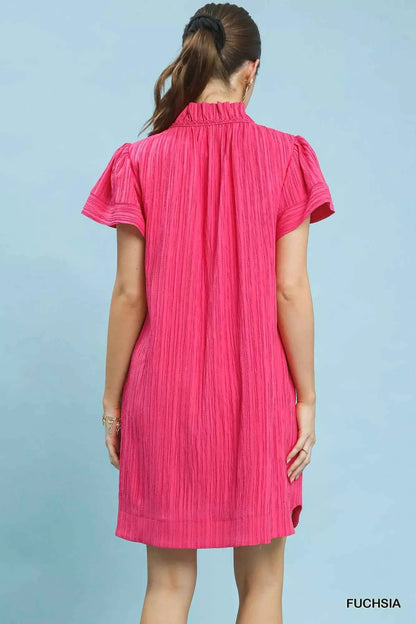 Umgee Flutter Sleeve V-Neck Shift Dress