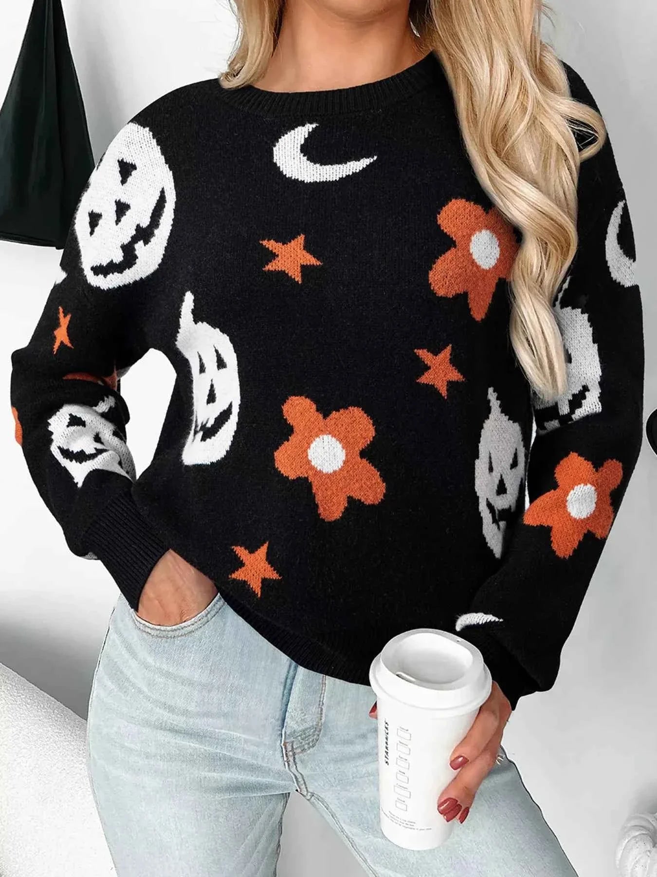 Halloween Gothic Pattern Long Sleeve Sweater