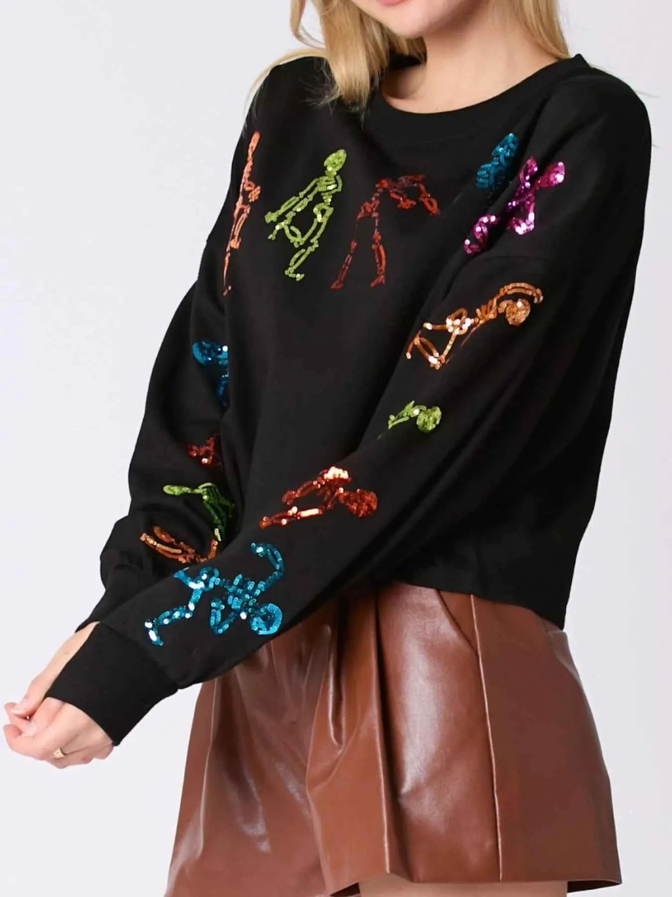 Halloween Colorful Sequin Skeleton Sweatshirt