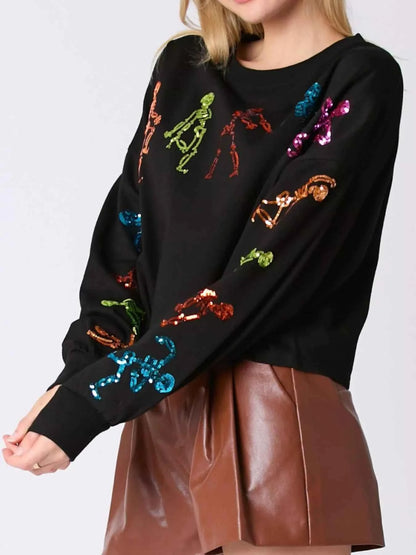 Halloween Colorful Sequin Skeleton Sweatshirt