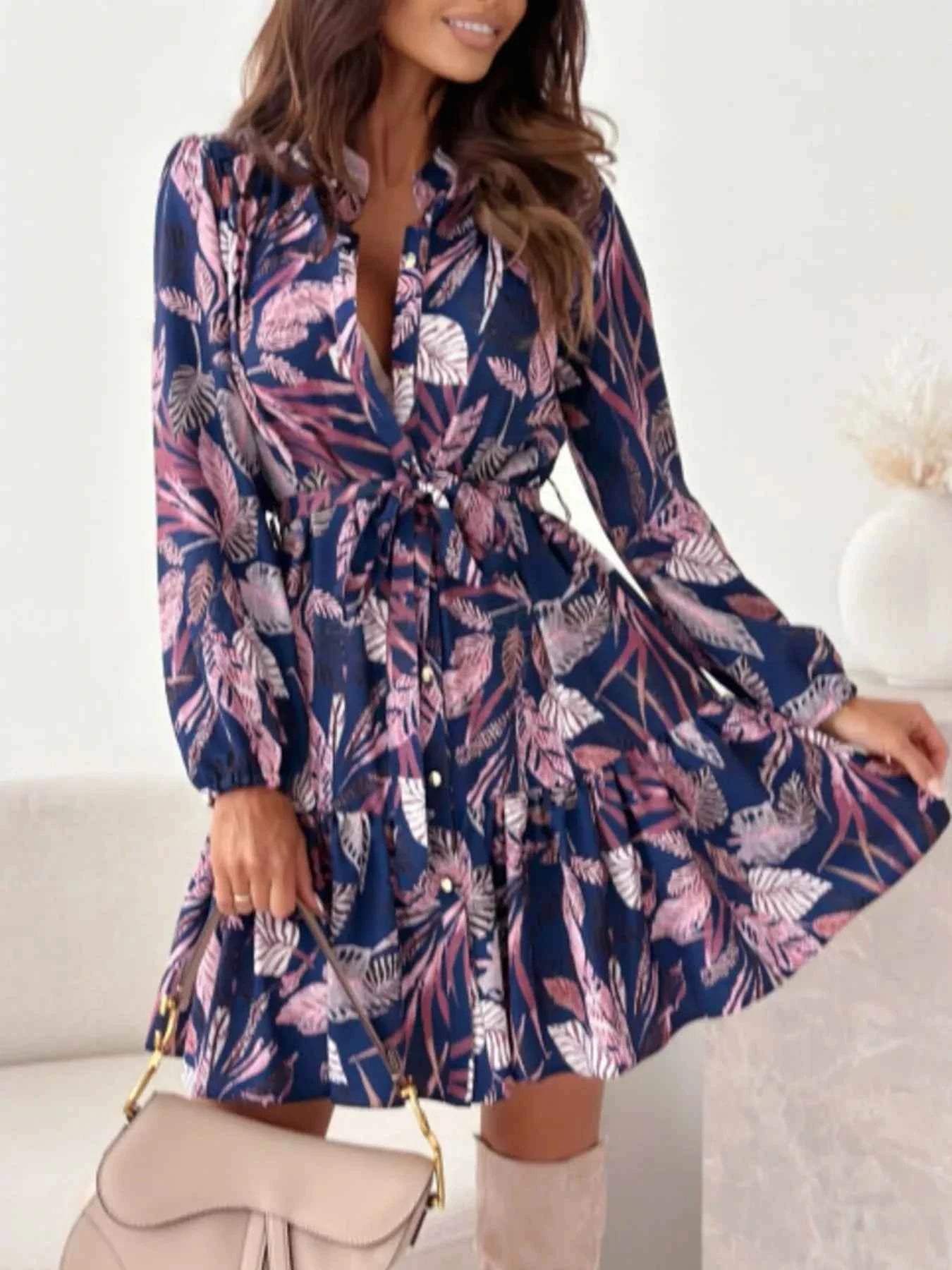 Floral Print Tie Waist Mini Dress