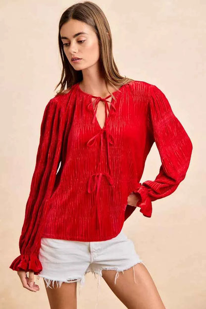 BiBi Christmas Theme Velvet Bow Tied Top With Neck Drop