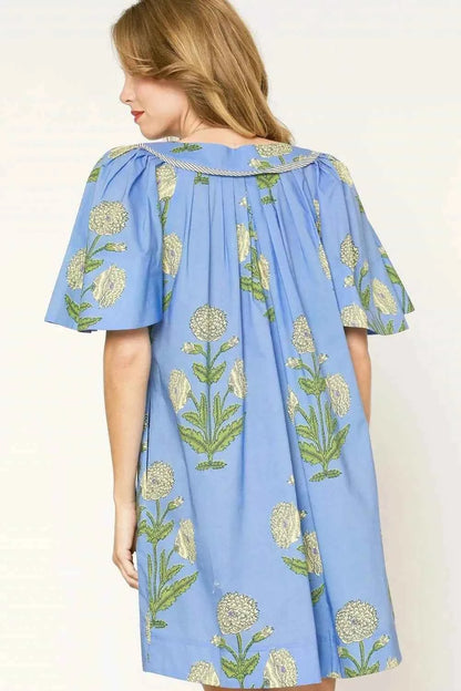 Umgee Tropical Print Bell Sleeve Mini Dress