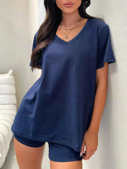 V-Neck T-Shirt and Shorts Set