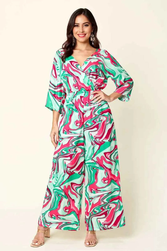 Double Take Full Size Half Sleeve Wide Leg Jumpsuit