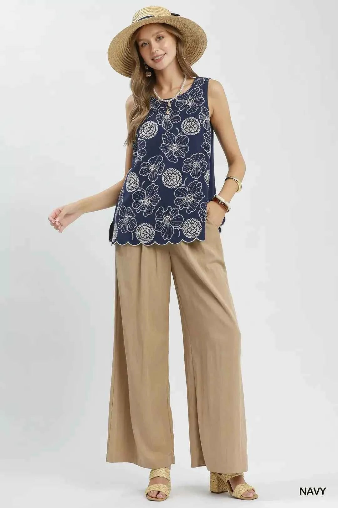 Umgee Floral Embroidered Sleeveless Top