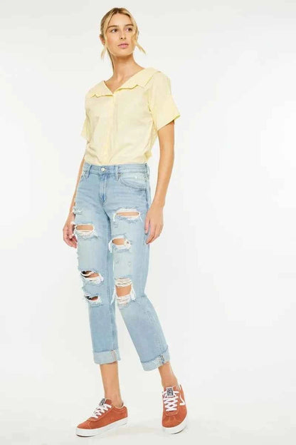 Kancan Mid Rise Distressed Boyfriend Jeans