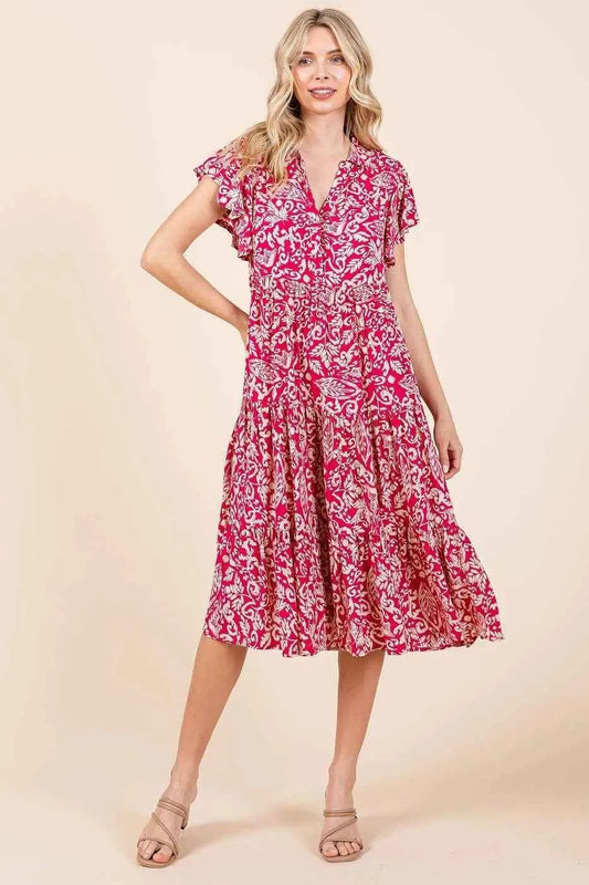 Mittoshop Abstract Print Ruffle Tier Midi Dress