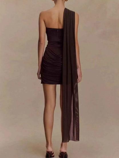 Asymmetrical One-Shoulder Ruched Mini Dress