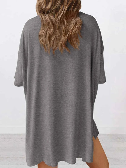 Full Size Oversized Round Neck Top and Shorts Set Plus Size
