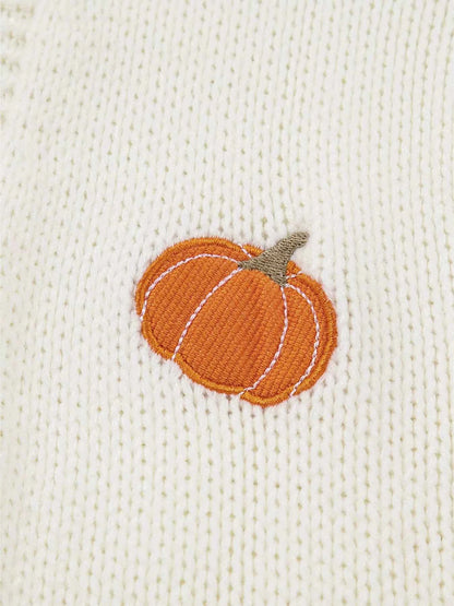 Halloween Pumpkin Embroidered Knit Cardigan