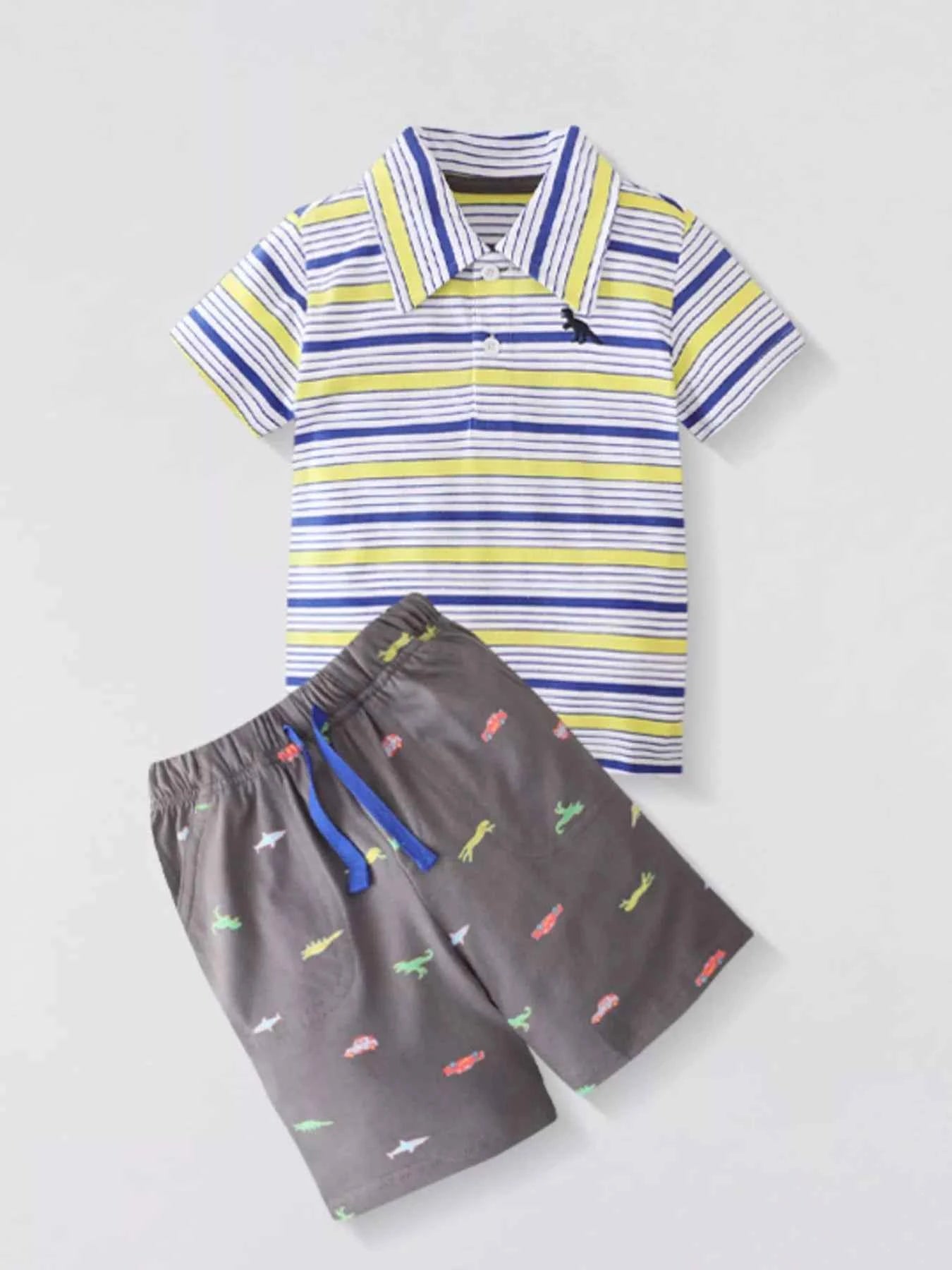 Children's Striped Polo Shirt & Printed Shorts Set