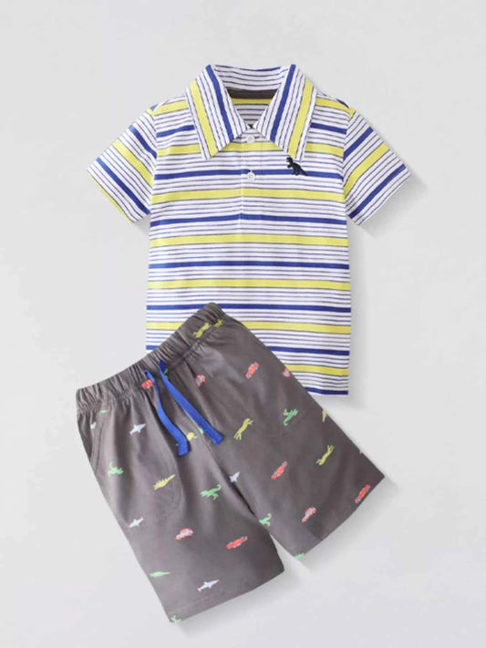 Children's Striped Polo Shirt & Printed Shorts Set