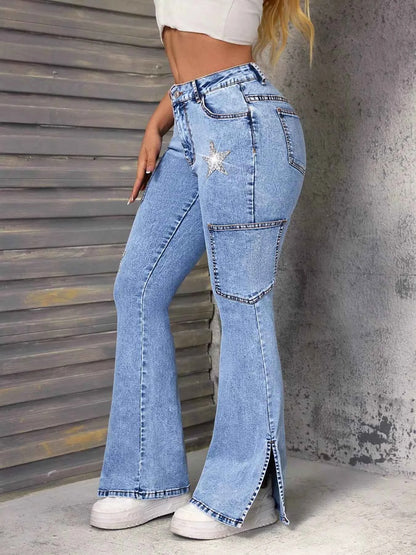 Slit Star Flare Leg Jeans