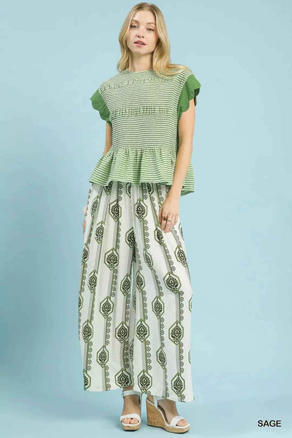 Umgee Geometric Boho Print Wide Leg Pants
