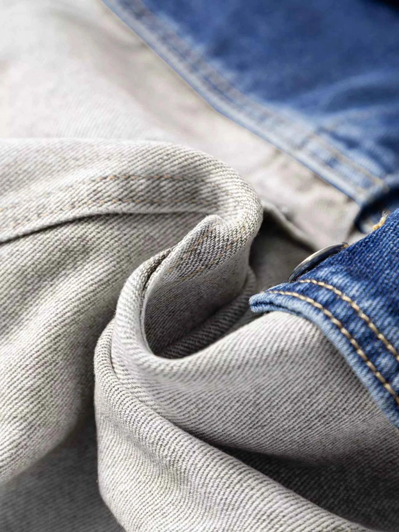 Color Block Patchwork Raw Hem Denim Jacket